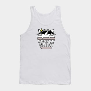 Cool cat in coffee cup with warped text swearing sunglasses Tank Top